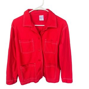 Hanna‎ Andersson Jacket Womens Small Red Button Up Contrast Stitching